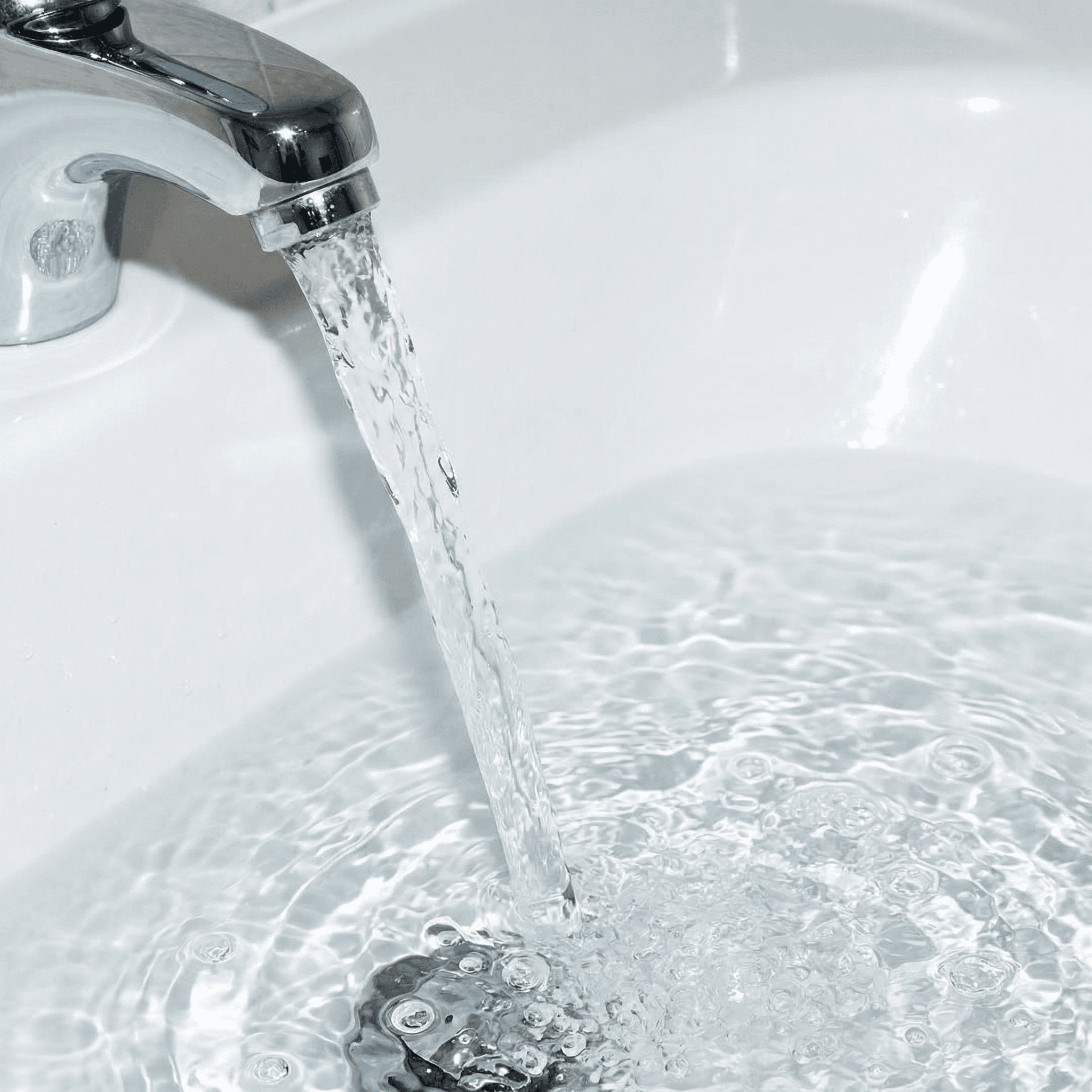 透明で清潔な水が出てくる、除菌完了後の状態。